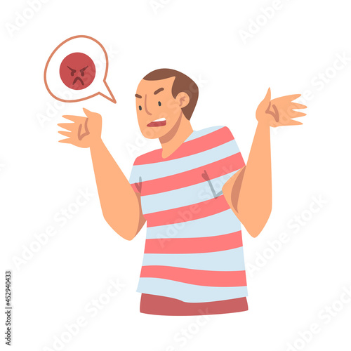 Young Angry Man Character Expressing Discontent in Social Media with Furious Face Vector Illustration