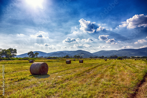 Acker nacg der Ernte, mit strohballen photo