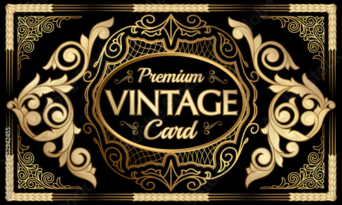 Golden vintage card - ornate decorative retro design