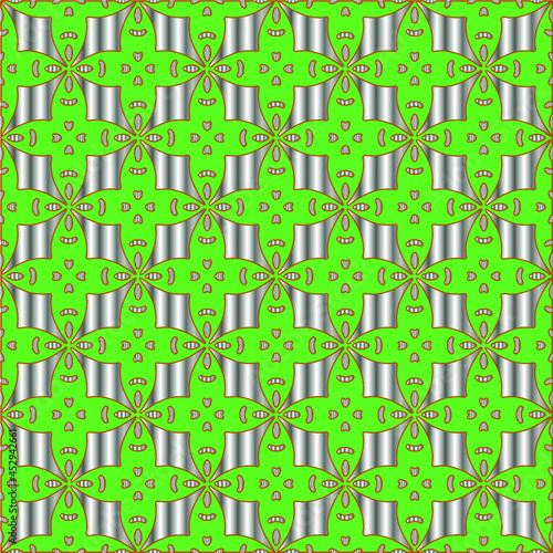  metal pattern on a green background. pattern for fabric, wallpaper, packaging. Decorative print.