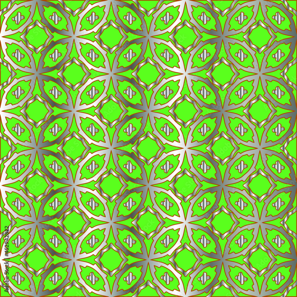 metal pattern on a green background. pattern for fabric, wallpaper, packaging. Decorative print. metal pattern on a green background. pattern for fabric, wallpaper, packaging. Decorative print.
