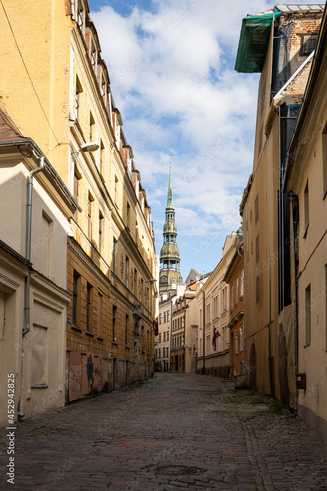 an old street in the city center of Riga, Latvia
