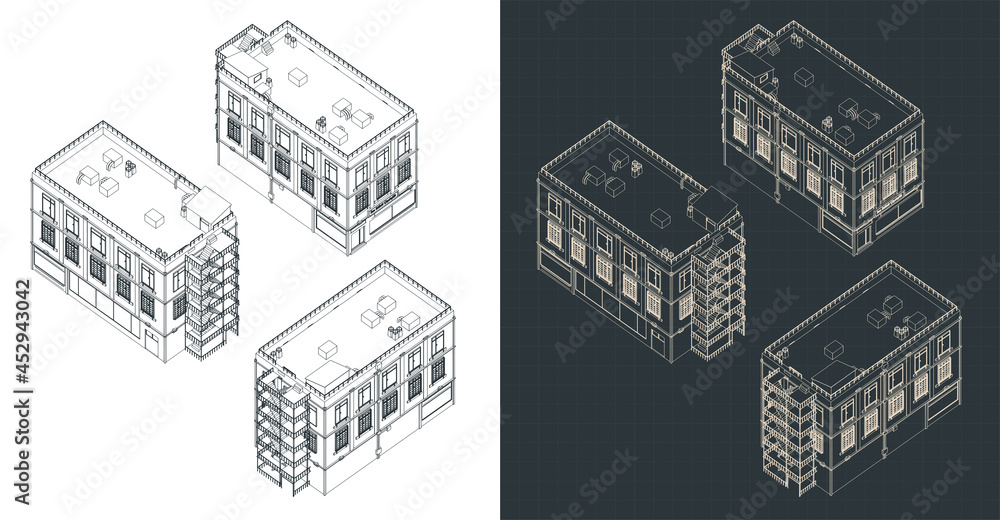 Old building isometric blueprints