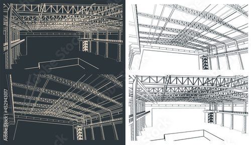 Large industrial hangar sketches