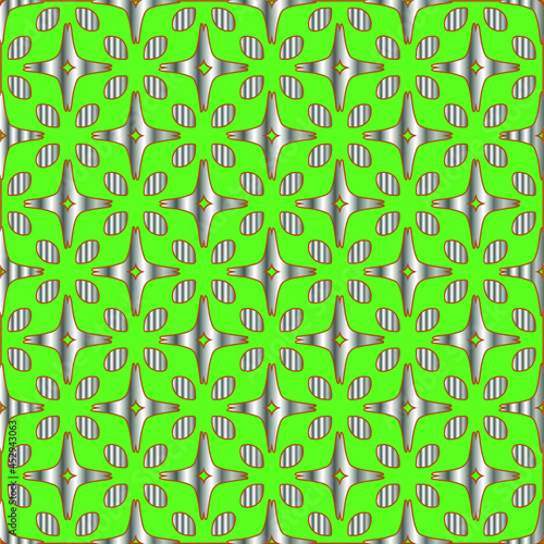 metal pattern on a green background.  pattern for fabric, wallpaper, packaging. Decorative print.