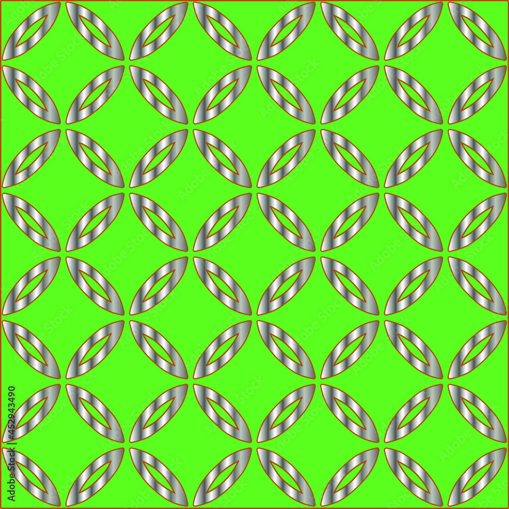 metal pattern on a green background.  pattern for fabric, wallpaper, packaging. Decorative print.