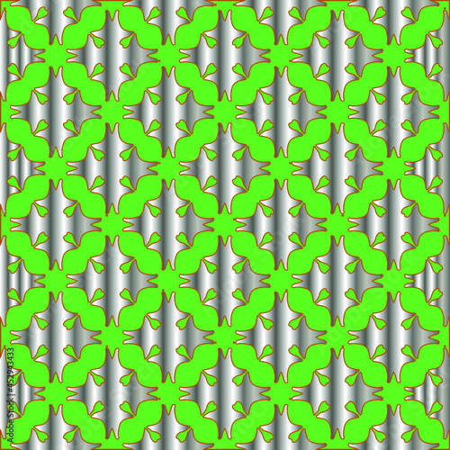 metal pattern on a green background.  pattern for fabric, wallpaper, packaging. Decorative print.