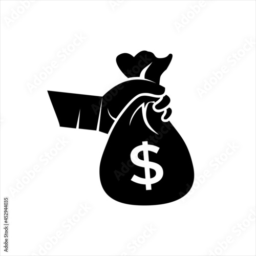 Creative Finance Logo Design, Featuring Hand Holding Money Bag Symbol for Investment and Wealth Management