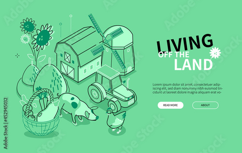 Living of the land - line design style isometric web banner
