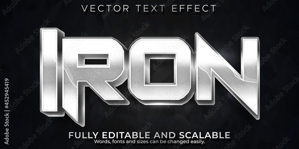 Iron text effect, editable metallic and shiny text style Stock Vector