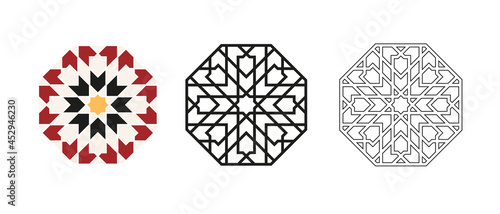 Islamic traditional rosette for greetings cards decoration and design isolated on white background. Vector illustration.