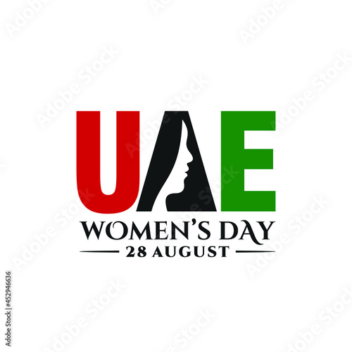 Emirati Women's Day of United Arab Emirates. August 28.With Arabic Text translated. Vector Logo Illustration.