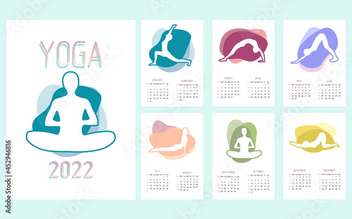 yoga asan new year calendar 2022 minimalism white week starts on monday