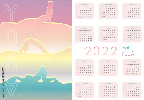 yoga asan pocket calendar twosided vertical new year 2022 minimalism week starts on monday