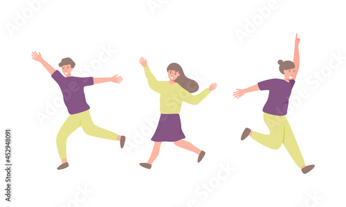 Flat style people jumping. Cheerful, joyful, happy, celebrate concept. Vector illustration.