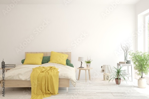 Soft color bedroom interior. Scandinavian design. 3D illustration © AntonSh