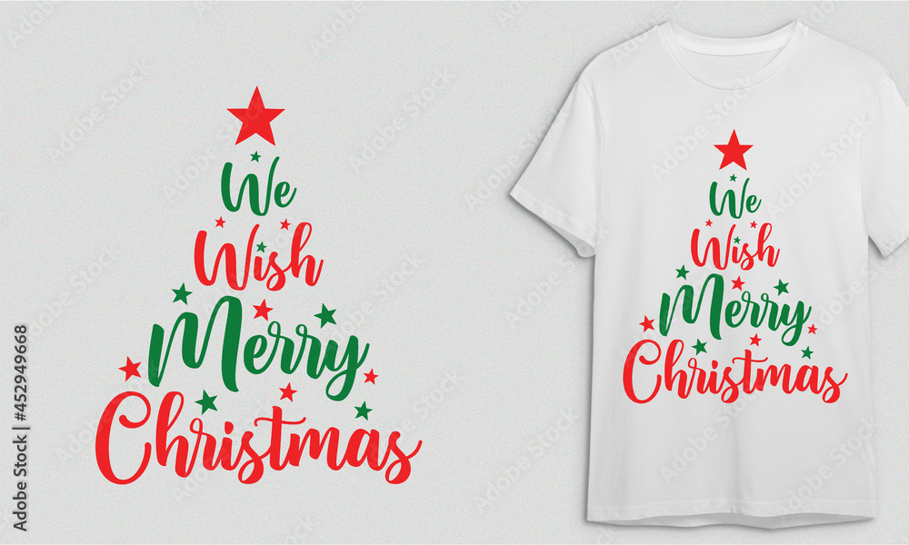 We Wish Merry Christmas, Christmas T-shirt Design, Christmas, Vector Artwork Векторный объект Stock