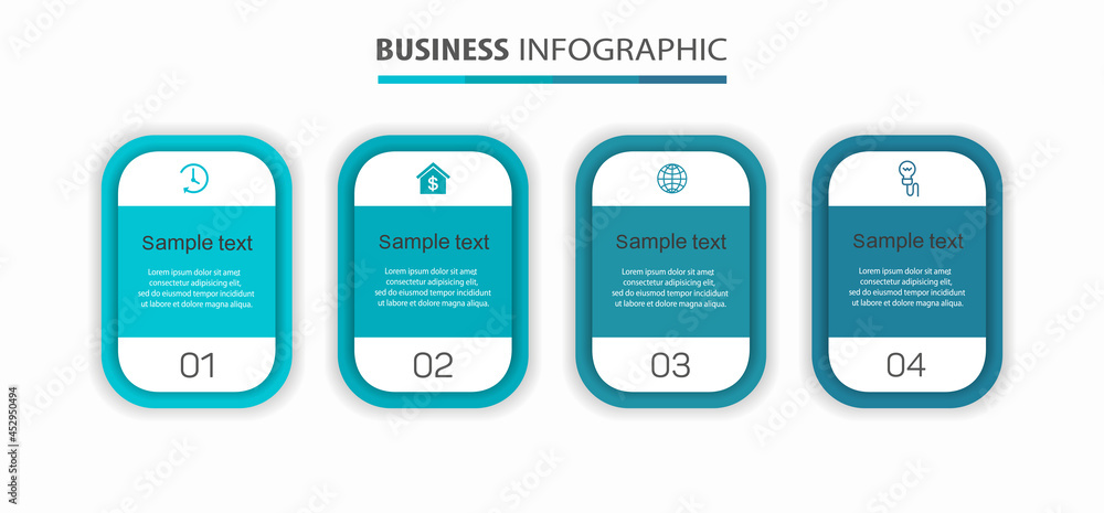 Business infographic design template with 4 options. Can be used for workflow layout, diagram, annual report, web design, steps or processes Business infographic design template with 4 options. Can be used for workflow layout, diagram, annual report, web design, steps or processes