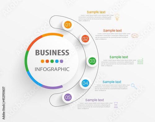 Business  infographic design template with 5 options or steps. Can be used for process diagram, presentations, workflow layout, banner, flow chart, info graph