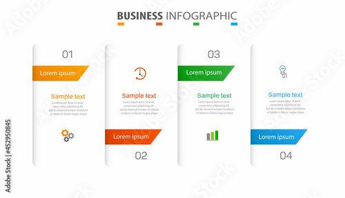 Business infographic design template with 4 options. Can be used for workflow layout, diagram, annual report, web design, steps or processes 