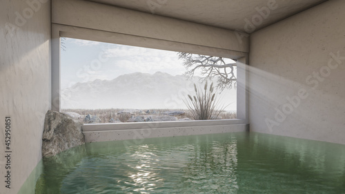 3D Render Illustration Of Bathtub With Hole Lighting And Natural Background © Aris Suwanmalee