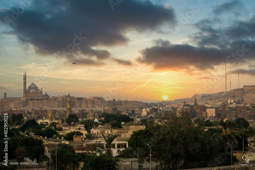 A picture that combines Mokattam Mountain  Salah El-Din Citadel  and popular residences in Egypt