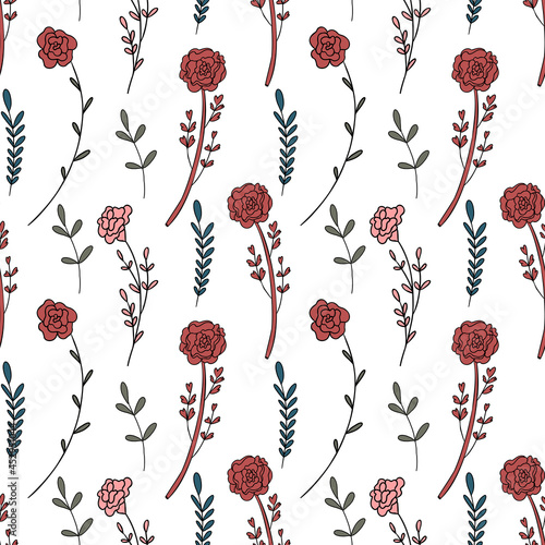 Seamless pattern with hand drawn flowers. Cute design for Halloween decorations. Vector seamless pattern. Vector illustration