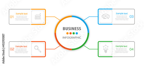 Business infographic design template with 4 options. Can be used for workflow layout, diagram, annual report, web design, steps or processes 