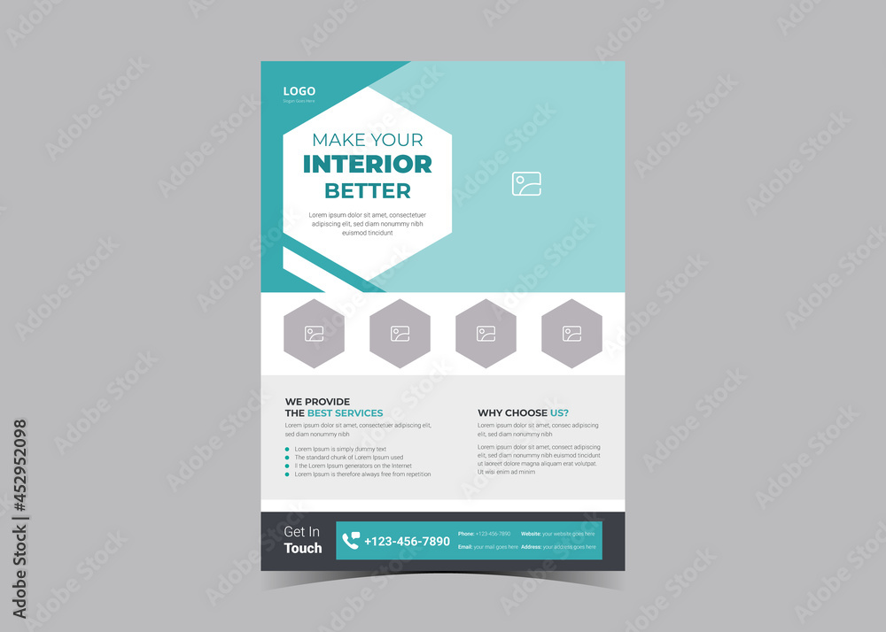 Interior design flyer template. Interior real estate poster leaflet ...