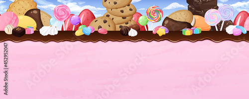 お菓子の世界の風景イラスト_横スクロールゲームの背景_シームレス