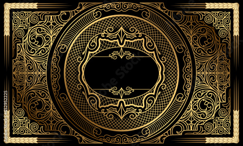 Golden ornate decorative vintage design art deco card