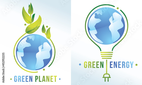 Green energy green planet abstract logo design