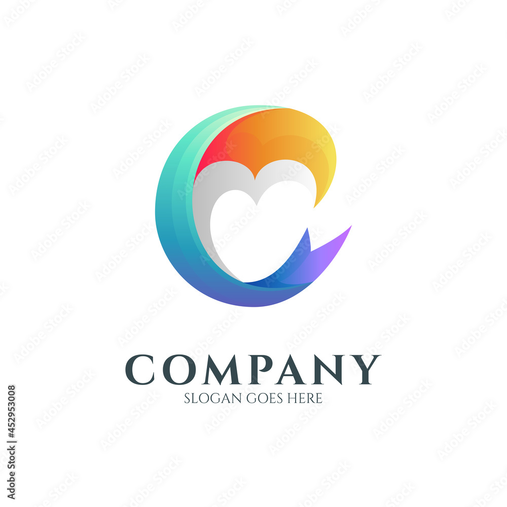 Letter C logo with heart or love shape