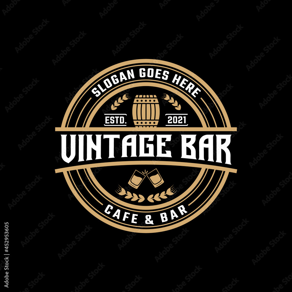 Vintage Bar Cafe Stamp Label Emblem Badge Logo Design Template. Suitable for Beer Whiskey Alchohol Rum Bar Cafe Brewery Pub Restaurant in Vintage Retro Hipster Style Logo Design