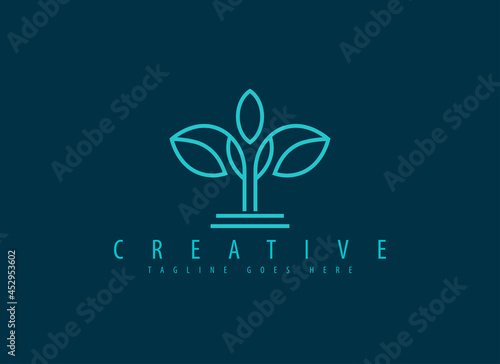 turquoise tree logo. Leaf icon. Flower emblem. Cosmetics, Spa, Beauty salon, Decoration, Boutique logo. Luxury, Business, Royal Jewelery