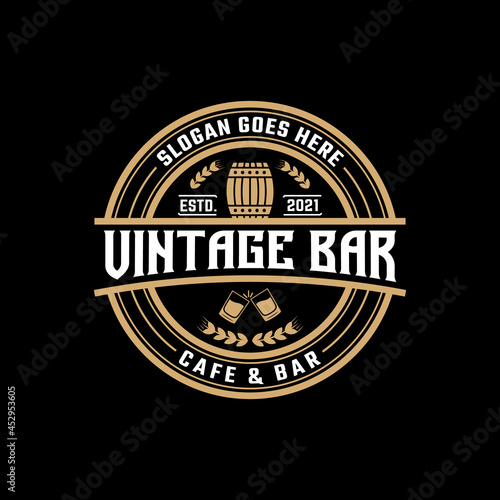 Vintage Bar Cafe Stamp Label Emblem Badge Logo Design Template. Suitable for Beer Whiskey Alchohol Rum Bar Cafe Brewery Pub Restaurant in Vintage Retro Hipster Style Logo Design