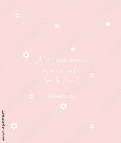A virtuous woman is a crown to her husband, Christian family banner, Proverbs 12:4, bible verse printable, christian wall decor, scripture wall print, Home wall decor, Baptism gift,vector illustration