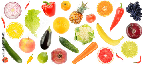 Fototapeta Naklejka Na Ścianę i Meble -  Bright healthy fruits and vegetables isolated on white