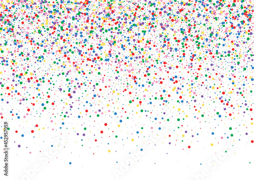 Multicolored Confetti Spread Illustration. Circle Graphic Texture. Blue Blast Round. Red Wedding Dot Background.