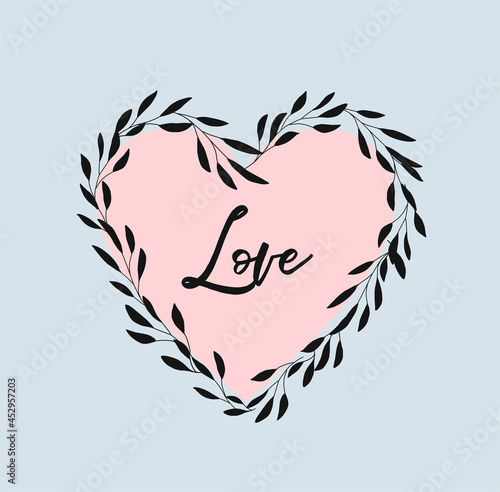 A love heart shape pattern floral style.A Valentines or Mothers day drawing concept. This is a raster version of a vector illustration.