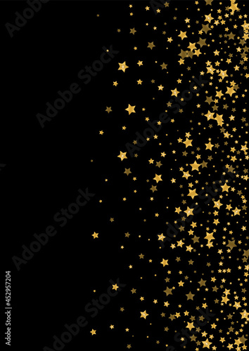 Gold Metal Confetti Illustration. Small Spark Design. Golden Star Salute Pattern. Abstract Sequin Background. Gradient Group Texture