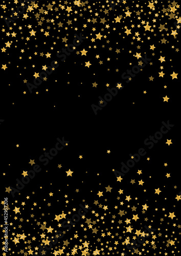 Golden Rain Sequin Texture. Christmas Spark Design. Gold Confetti Bright Pattern. Random Star Background. Yellow Shimmer Illustration