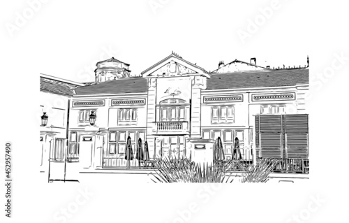 Building view with landmark of La Ciotat is the  commune in France. Hand drawn sketch illustration in vector.