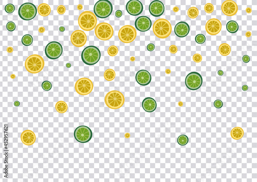 Mint Citrus Background Transparent Vector. Template Set. Greenish Lemon Decor. Piece Lime Greenish Illustration.