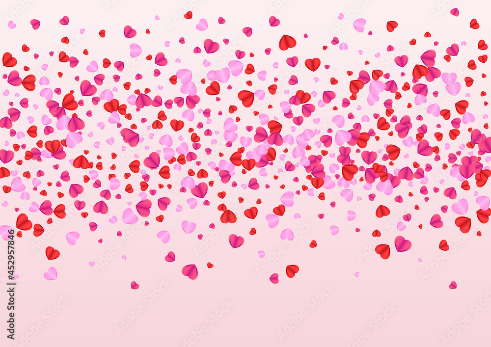Pinkish Confetti Background Pink Vector. Blank Backdrop Heart. Red Bright Texture. Violet Confetti Greeting Illustration. Purple Volume Pattern.