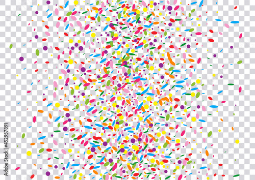 Blue Round Background Transparent Vector. Circle Congratulation Illustration. Event Template. Orange Confetti Celebrate Frame. Rainbow Flying.