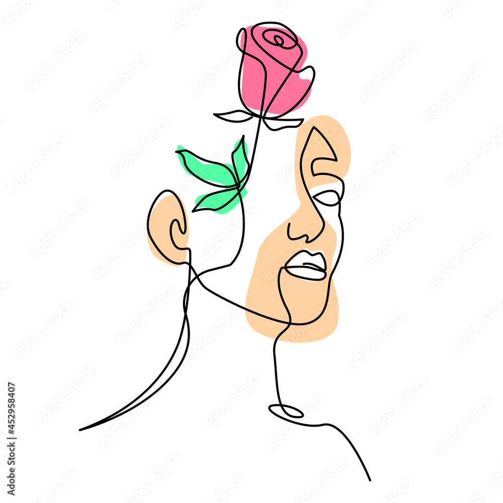 illustration woman one line art aesthetic - rose vector with lady illustration woman one line art aesthetic - rose vector with lady