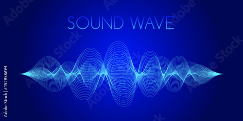 Abstract sound waves of many lines isolated on dark blue background. Creative vector line art. 