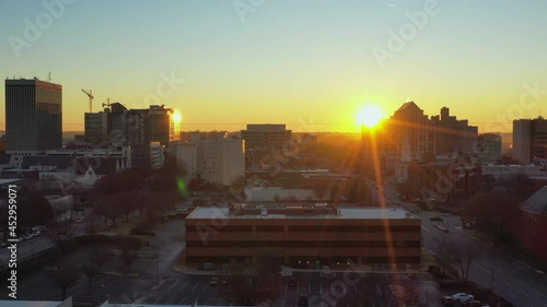 Pulling away from downtown Greenville at sunrise