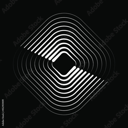White concentric curvy stripes. Geometric art. Design element for border frame, round logo, blackout tattoo, sign, symbol, web pages, prints, template, pattern and abstract background